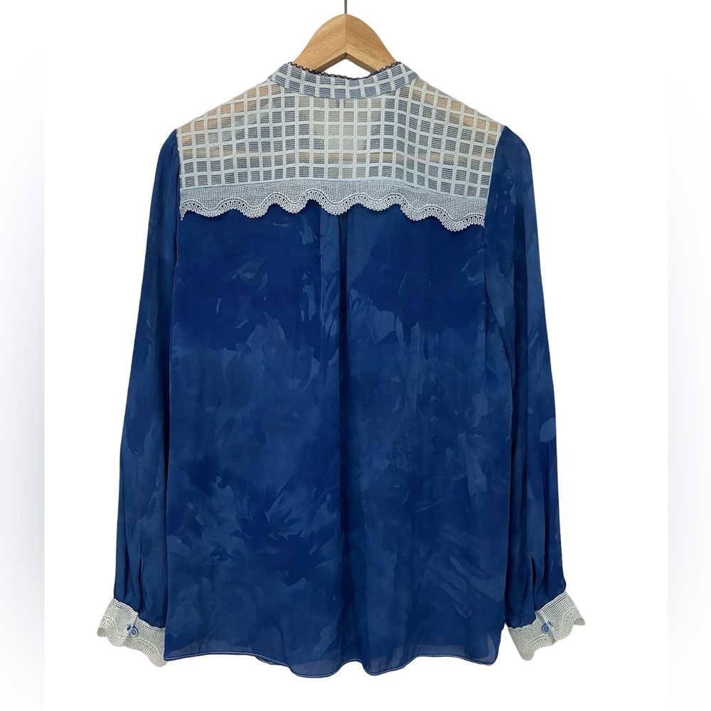 Reiss Blue Blouse with White Accents - Picture 3 of 11